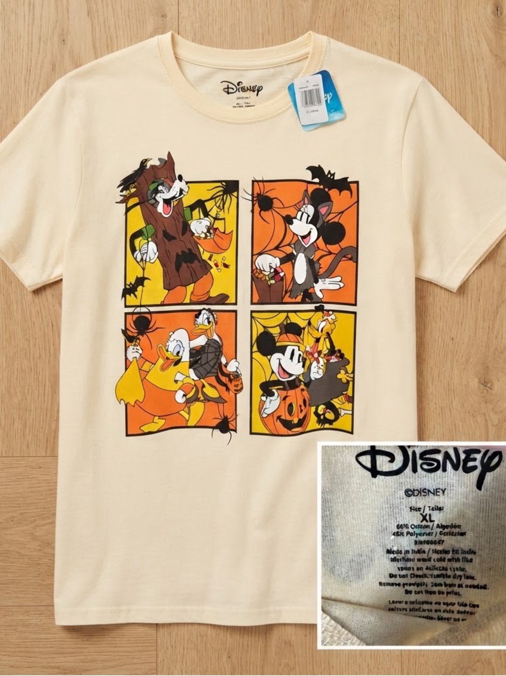 Disney Adult Cream Short Sleeve Tee with Halloween Graphic size XL NWT.